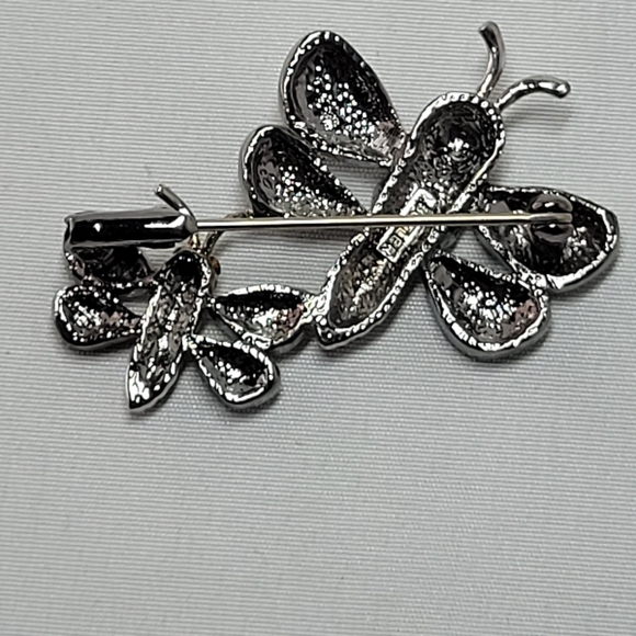 Vintage Butler Aurora Borealis rhinestone dragonfly brooch pin silver tone - Picture 10 of 11